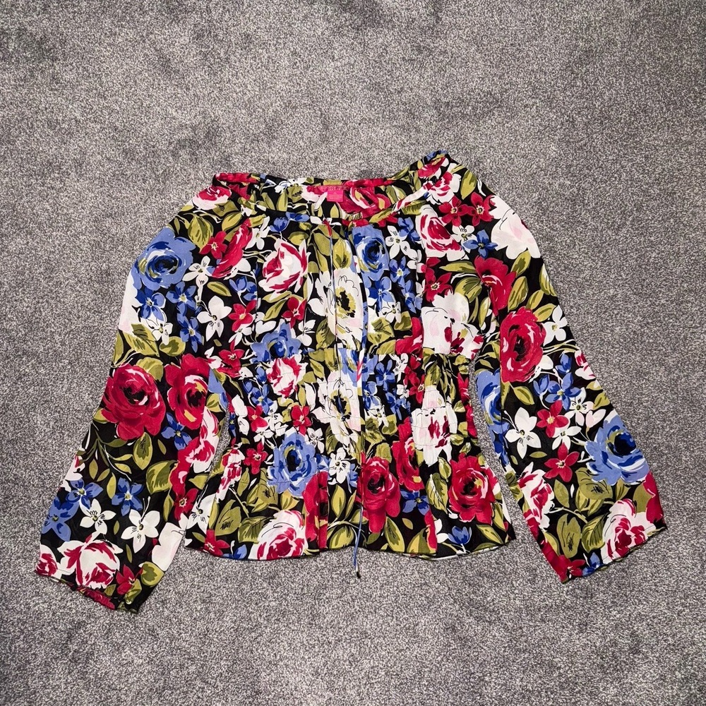 Sunny Leigh Petite Multicolored Floral Pattern Long Sleeve Blouse - Petite Large